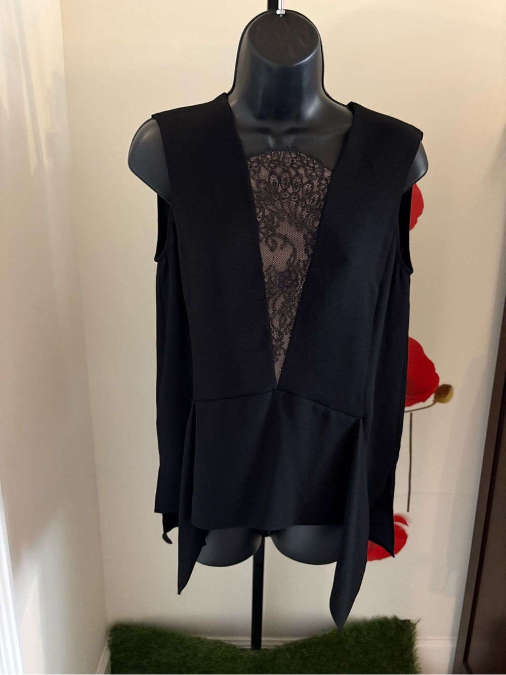 BCBG Black Lace-Inset Sleeveless Women's Top